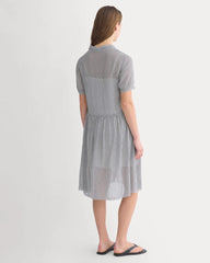 Notch Collar Shirtdress in Silk Georgette | Gardenia/Black Micro Dot