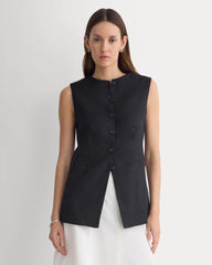 Long Vest in Stretch Linen | Black