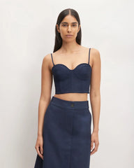 The Structured Cotton Bustier | Navy