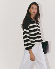 The Half-Zip Sweater in Luxe Merino | Black / Bone