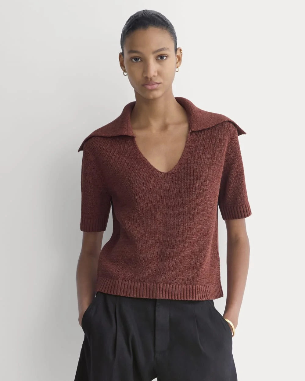 Open Collar Polo | Henna Red