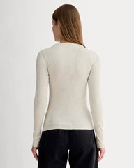 The Luxe Rib Funnel-Neck Tee | Heathered Oat