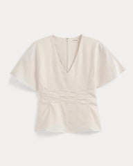 Cinched Top in Stretch Linen | Bone