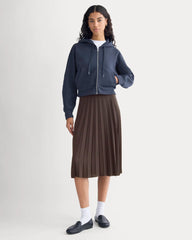 Luxe Fleece Full-Zip Cropped Hoodie | Navy