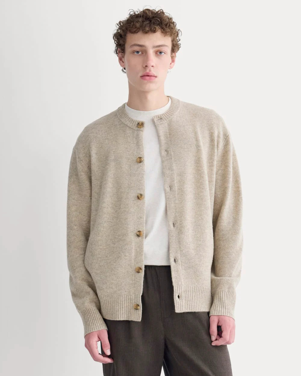 Luxe Merino Crew Cardigan | Heather Gravel