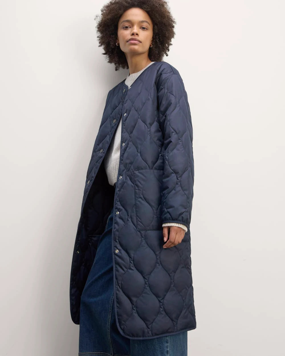 The Long Quilted Liner | Navy