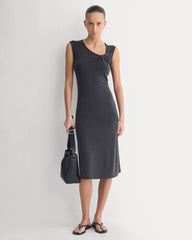 Knit Asymmetrical Midi Dress | Black