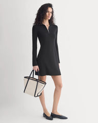 Knit Quarter-Zip Polo Dress | Black