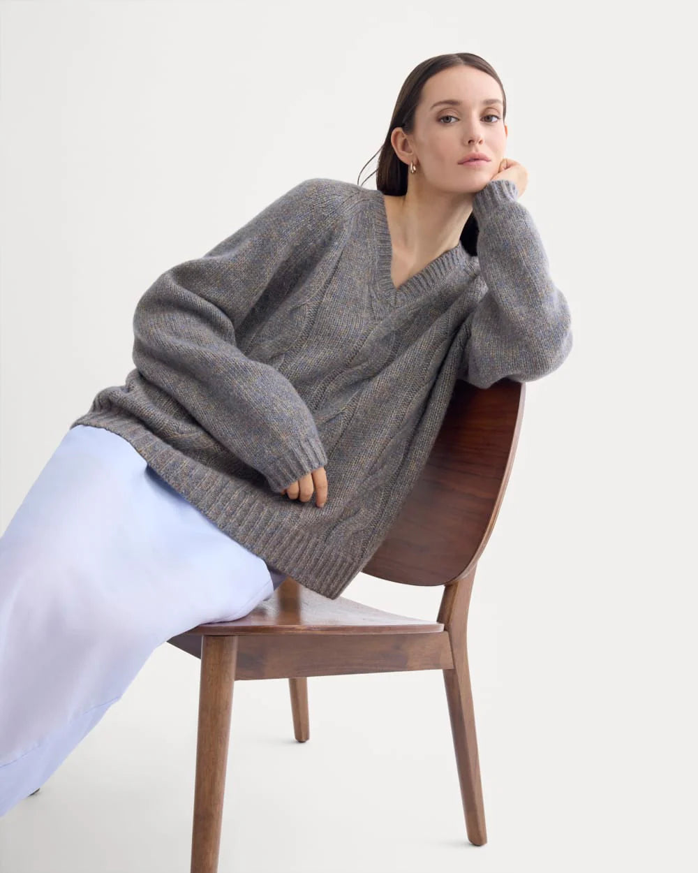 Cloud Cable V-Neck Sweater | Blue Multi Twist