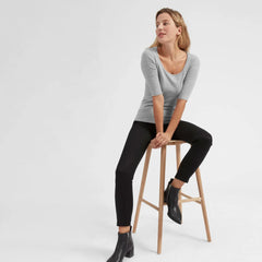 The Luxe Micro-Rib Scoop-Neck Tee |  Heathered Grey