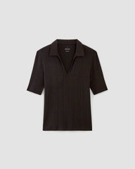 The Rib Soft Knit Open Collar Polo | Black