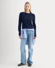 Mix Ribbed Crew in Cashmere | Navy