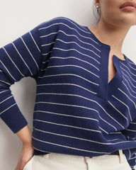 The Cotton-Merino Vintage Henley | Bright Navy / Canvas