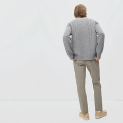 The Felted Merino Cable-Knit Crew | Heathered Mid-Grey