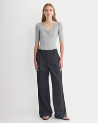 Luxe Rib V-Neck Henley | Heathered Light Grey