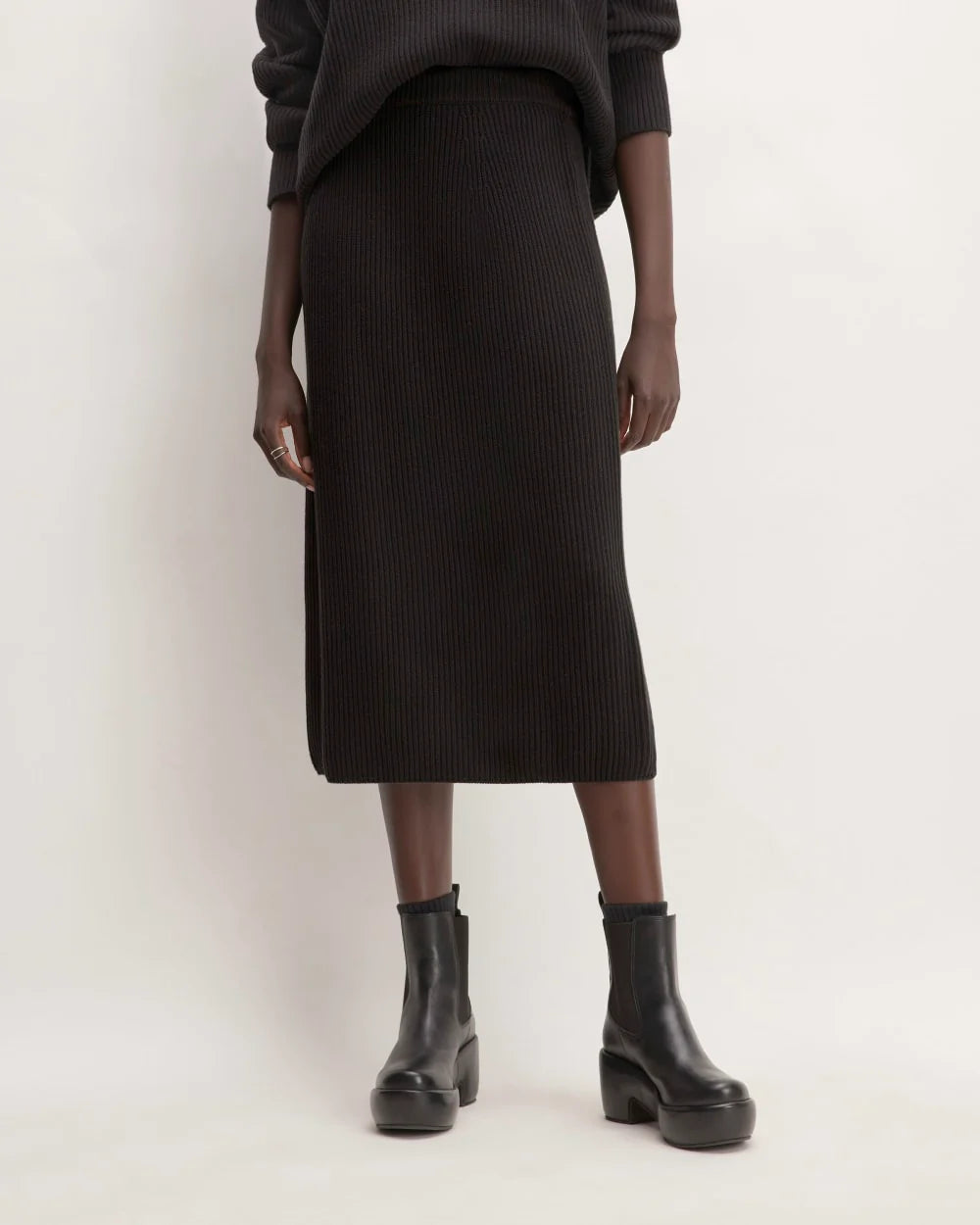 The Organic Cotton Sweater Midi Skirt | Black