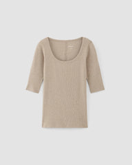 The Luxe Rib Scoop-Neck Tee | Heathered Tan