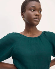 The Linen Short-Sleeve Scoop Midi Dress | Dark Sea