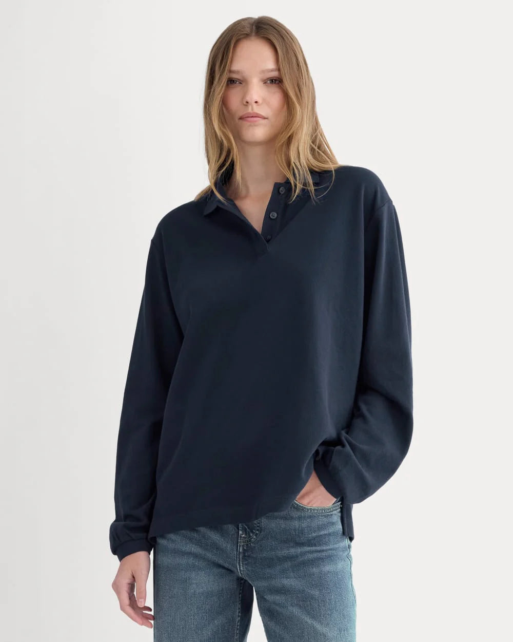 Oversized Pique Polo | Deep Navy
