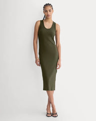 Scoop-Neck Midi Dress in Pointelle Knit | Olive Night