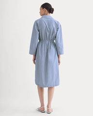 The Drawcord Shirtdress in Ultrasoft Cotton | Mazarine Blue / Optic White