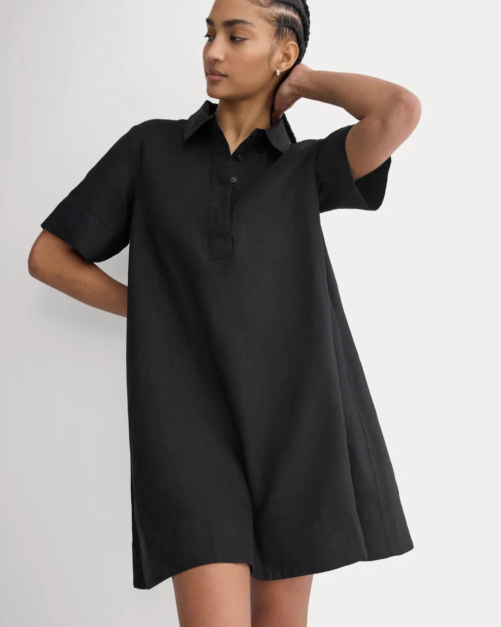 Mini Popover Shirtdress in Linen | Black