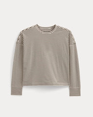 Oversized Boxy Crew in Essential Cotton | Bone / Pirate Black Stripe