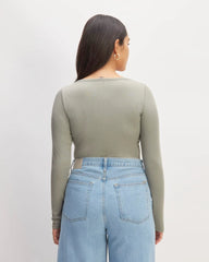 The Luxe Rib Long-Sleeve Scoop-Neck Tee | Sage Green