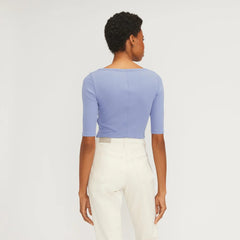 The Luxe Micro-Rib Scoop-Neck Tee | Cornflower Blue