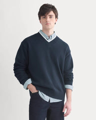 Relaxed V-Neck Sweater in Everyday Cotton | Deep Navy