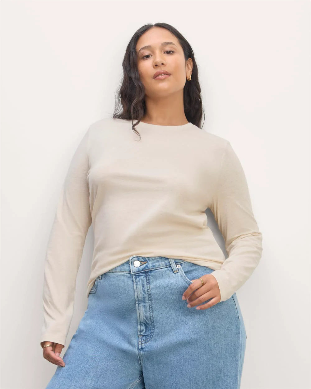 The Slim Long-Sleeve Crew in Essential Cotton | Heathered Oat
