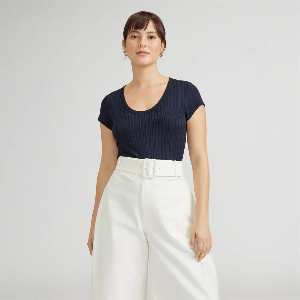 The Rib Soft Knit Scoop-Neck Tee | Navy