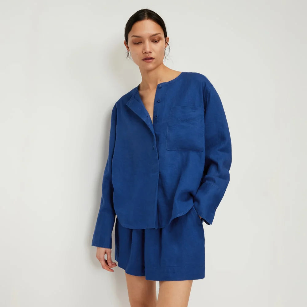 The Linen Popover Shirt | Mazarine Blue