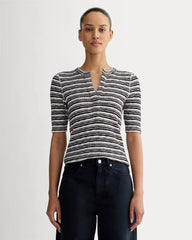 The Rib-Knit Short-Sleeve Henley | Bone / Black