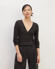 The Cozy Rib Wrap Top | Black