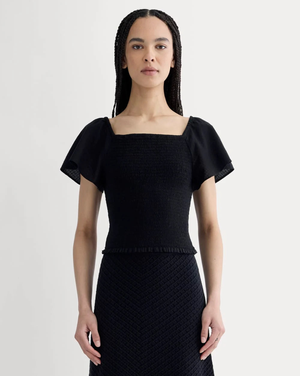 The Gauze Smocked Top | Black