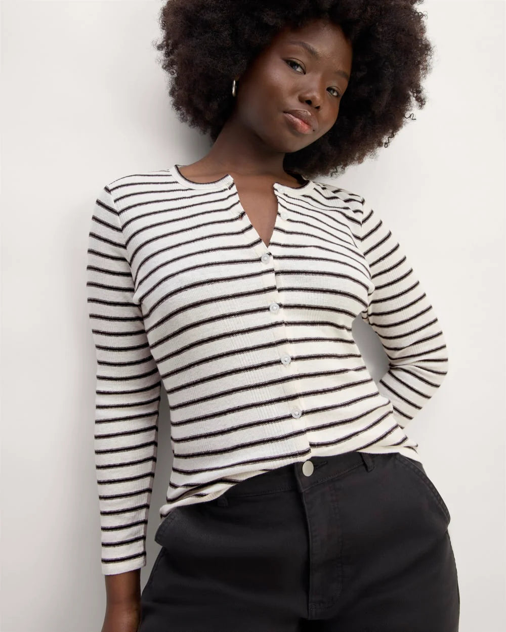 The Vintage Rib Cardigan | Bone / Black