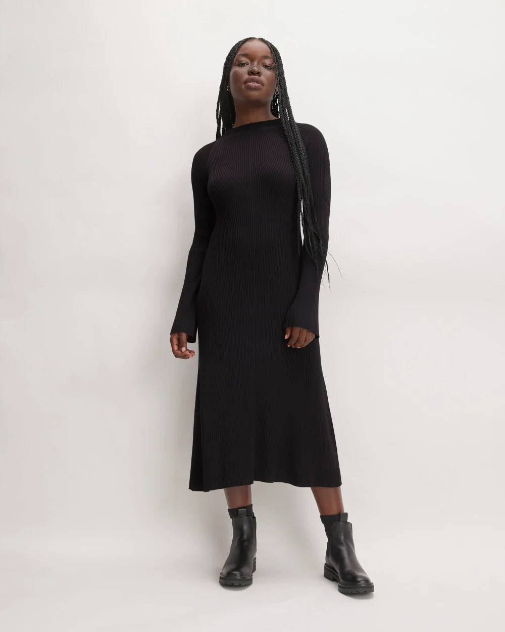 The Ribbed Mock Neck Midi Dress | Black