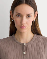 Cardigan in Pointelle | Heathered Chocolate Chip