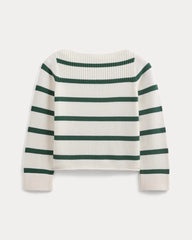 Striped Boatneck Sweater in Everyday Cotton | Hunter Green/Bone