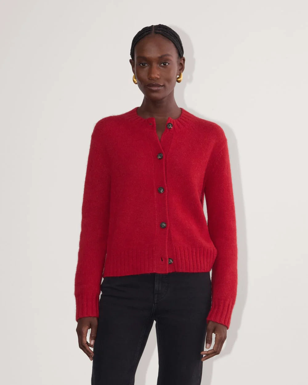 The Crew Cardigan in Alpaca | Berry Red