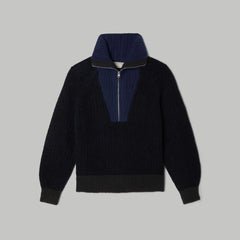The Luxe Teddy Oversized Half Zip Sweater | Black / Ocean Cavern