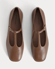 The Leather T-Strap Flat | Rum