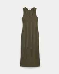 Scoop-Neck Midi Dress in Pointelle Knit | Olive Night