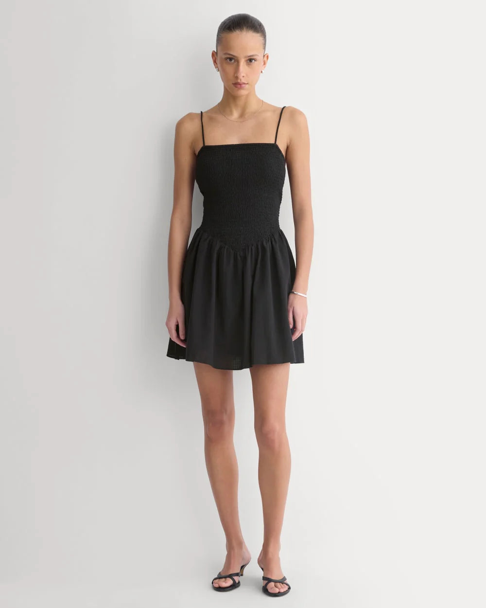Gauze Smocked Mini Dress | Black