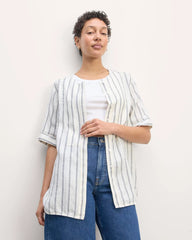 The Bib Shirt in Linen | Bone/Navy