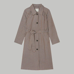 The Gathered Drape Trench | Blue / Brown Houndstooth