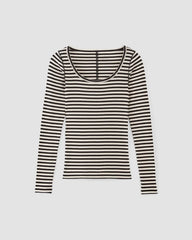 The Luxe Rib Long-Sleeve Scoop-Neck Tee | Bone / Black