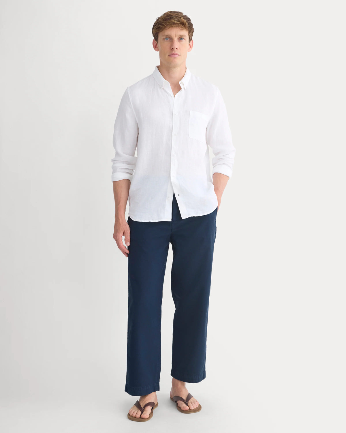 Cropped Slub Trouser | Deep Navy