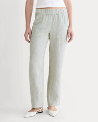 The Linen Easy Pant | Oil Green / White